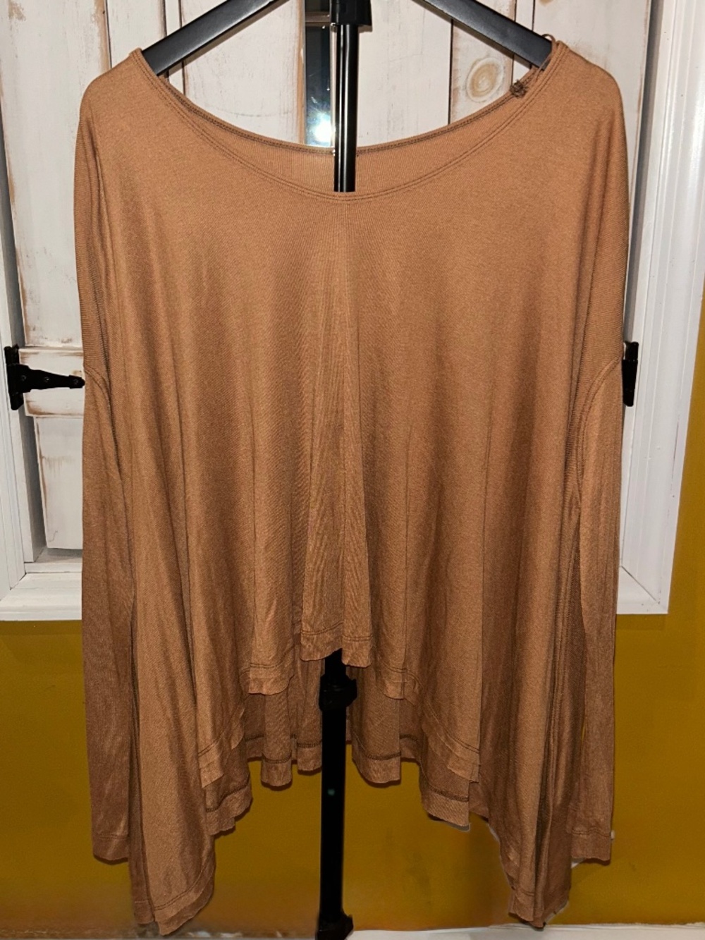 Free People Camel Brown Oversized Draped High Low Boho Top
